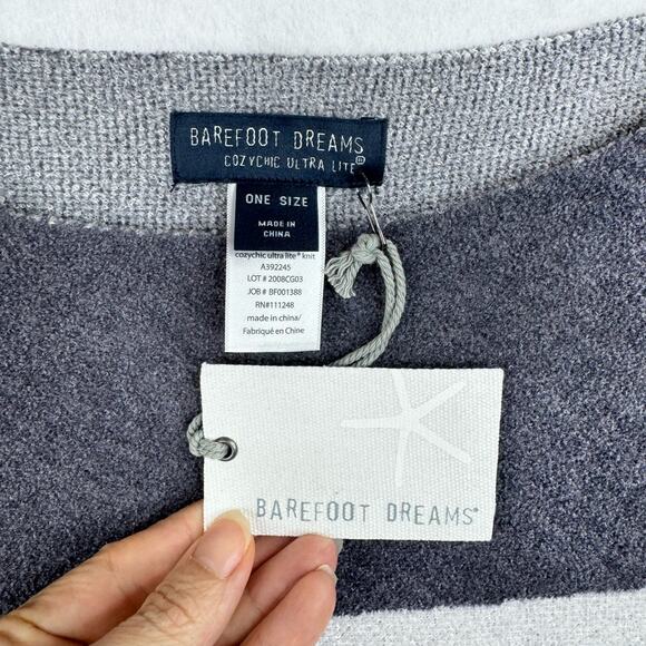 NEW Barefoot Dreams CozyChic Ultra Lite Gray Stripe Ocean Breeze Poncho One Size - Picture 8 of 9